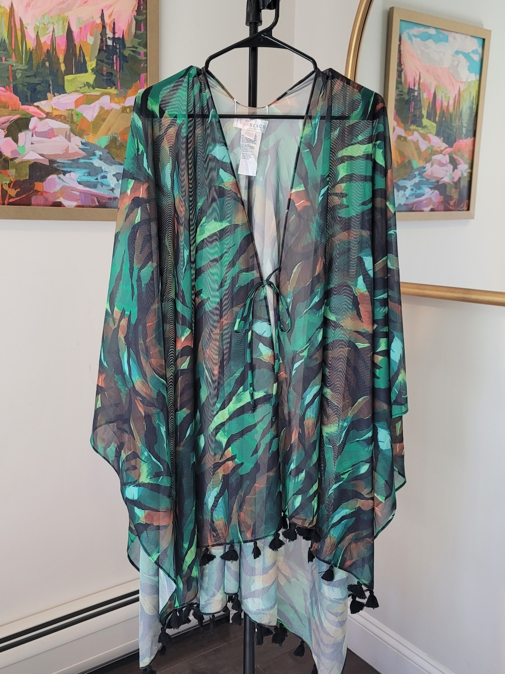 Belle by Kim Gravel Green & Black Tropical Sheer Swim Coverup Size XL / 1X